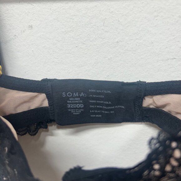 Soma Lace Balconette Bra 32DDD Black Unlined Adjustable Straps Hook Closure - Picture 3 of 6